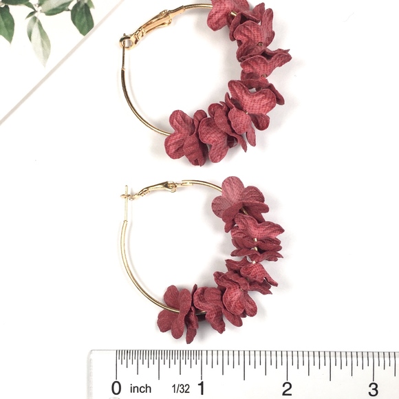 Wine Flower Petal Hoop Earrings - Picture 3 of 4